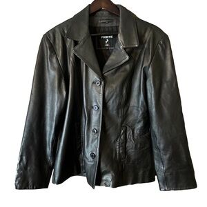 Fionte Women's Black Button-Up Collar Leather Jacket Made in Italy Sz XL